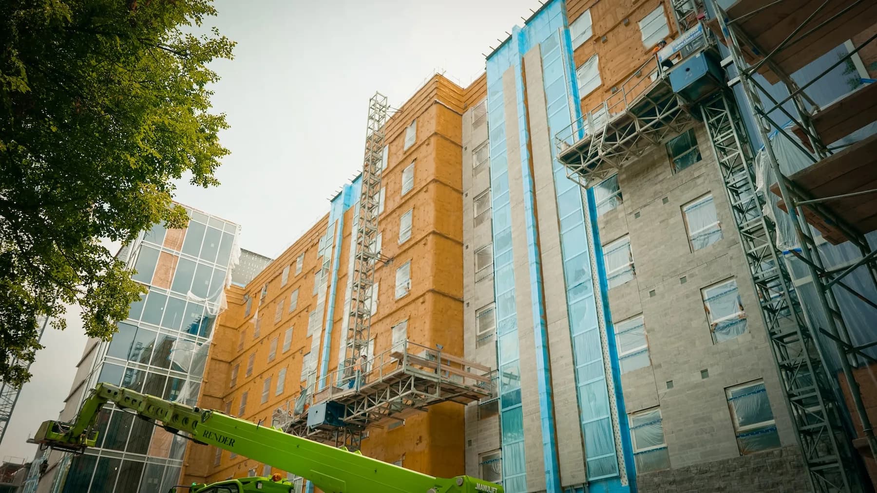 Bricklaying in progress on a mid-rise build, London, Ontario