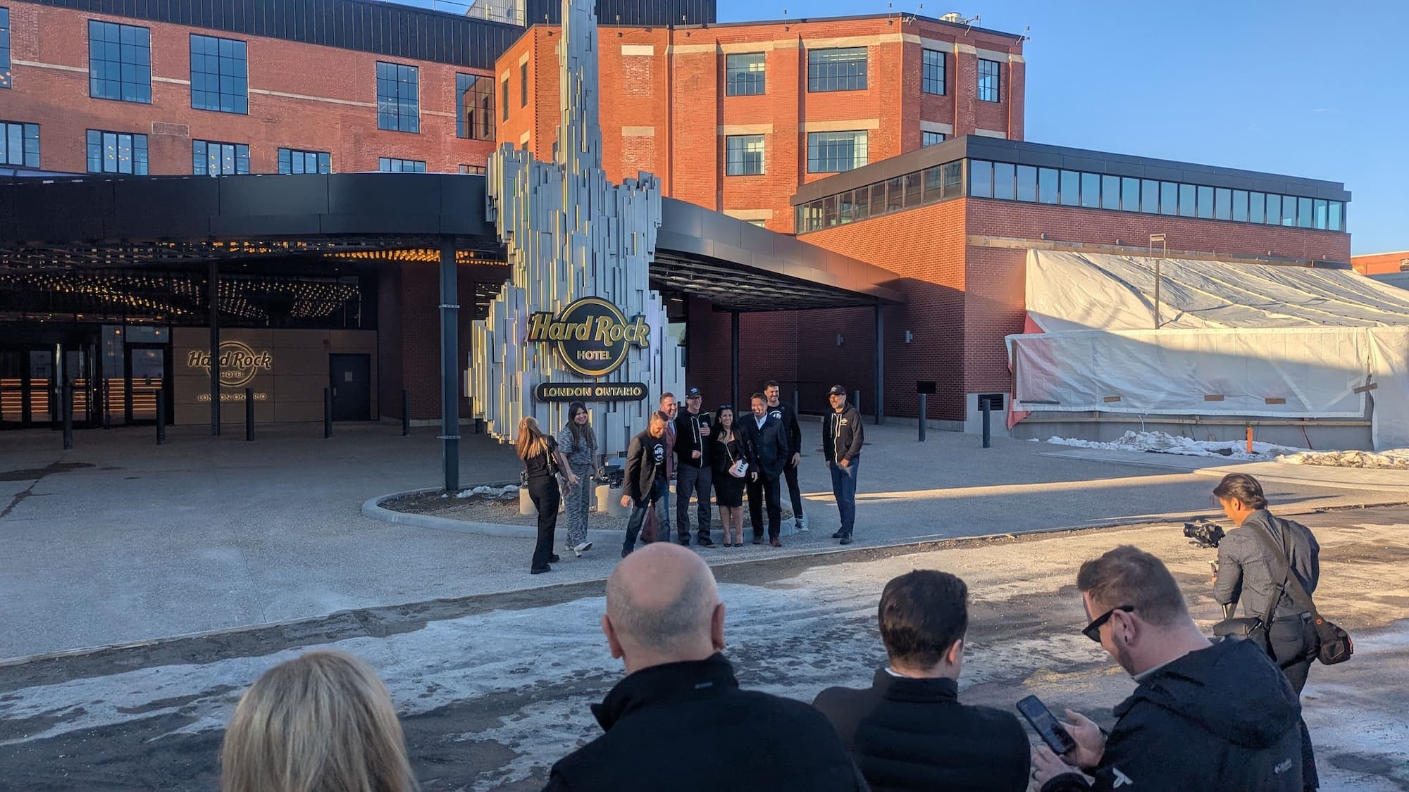 Hard Rock Hotel entrance and brick facade, London, ON