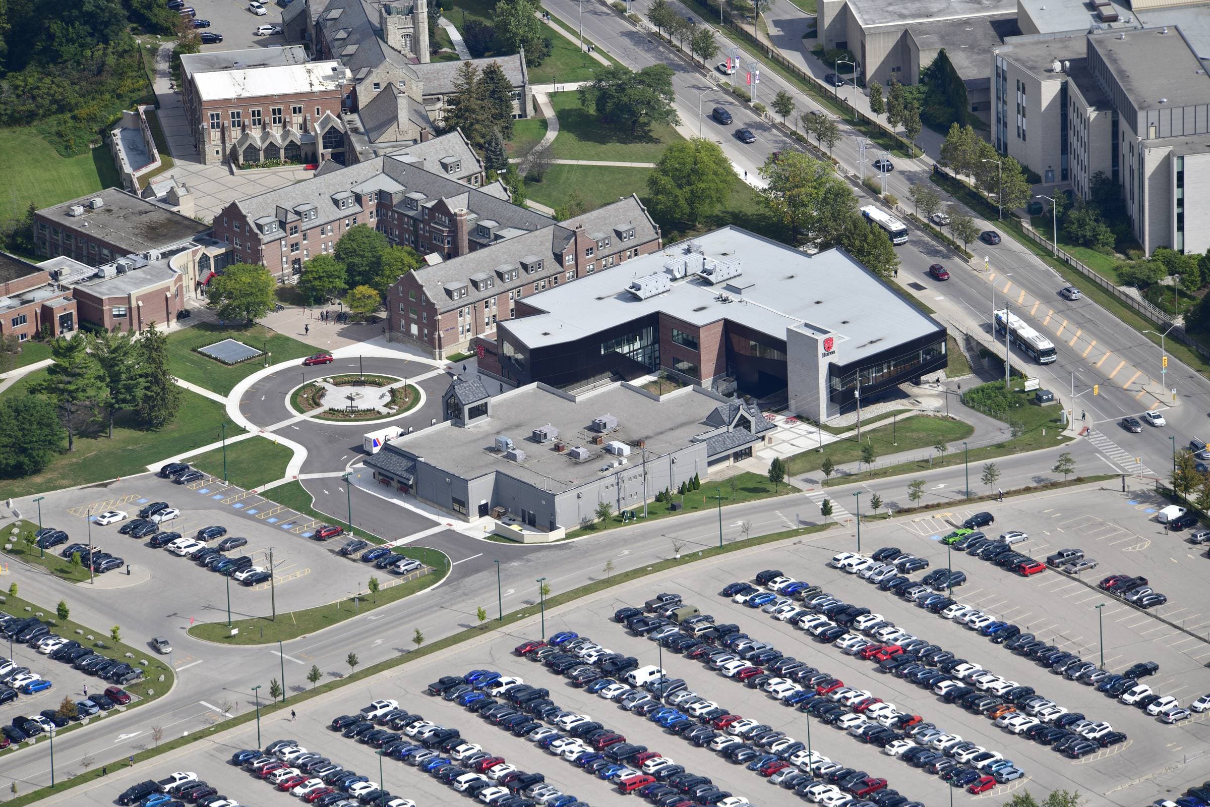 Huron College Academic Centre aerial view, Render Construction masonry, London, ON