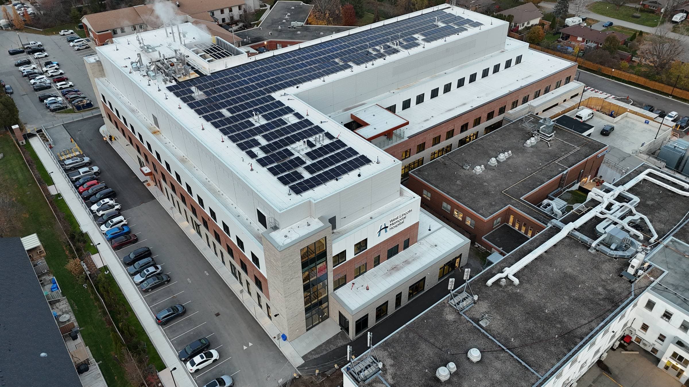 West Lincoln Memorial Hospital aerial view, Render Construction masonry, Grimsby, ON